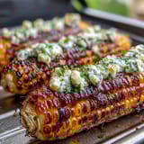 Sweet, tender corn wrapped in foil and infused with garlic herb butter, a perfect side dish.  