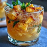 Sparkling Grad Party Punch with fresh mango, pineapple, and lemon garnish.