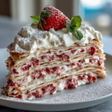 Golden crepes filled with creamy strawberry mascarpone, an elegant holiday treat.