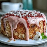 Elegant pink rosé velvet layers frosted, drizzled with luxurious gold.