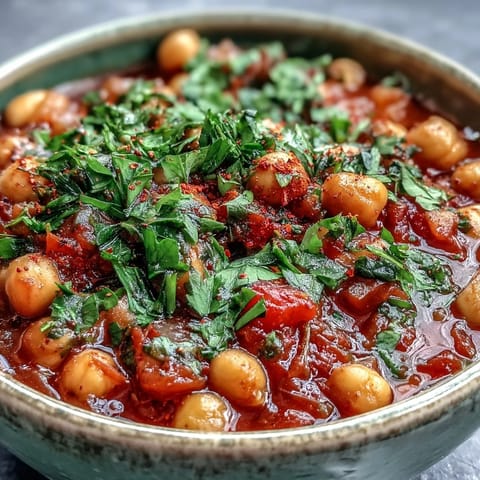 Steaming bowl of Spicy Chickpea Stew with vibrant carrots and spinach in a rustic kitchen setting.  