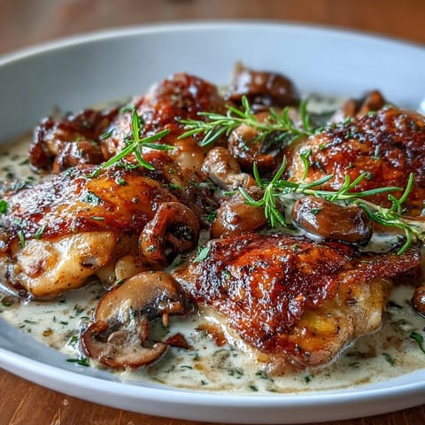 Tender chicken in creamy Coq au Vin Rosé is spooned over buttery potatoes, garnished with fresh parsley.
