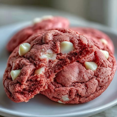 Stack of Pink Velvet Cookies showing soft centers and vibrant pink color, perfect for parties.