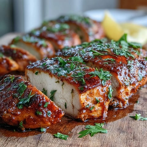 Sliced juicy Oven Baked Chicken Breast revealing tender, perfectly cooked meat, served over a crisp green salad.