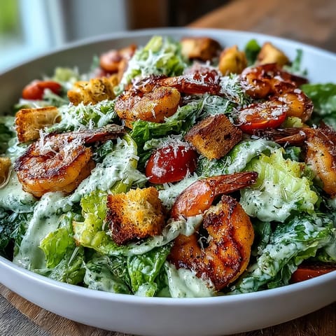Freshly chopped romaine lettuce topped with crunchy homemade croutons and creamy Caesar dressing in a Romaine Caesar Bowl.