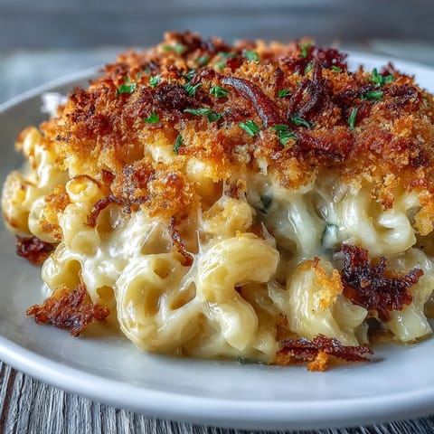 Creamy Mac and Cheese Bake with golden panko topping and bubbling cheddar sauce, baked to perfection for a comforting family dinner.