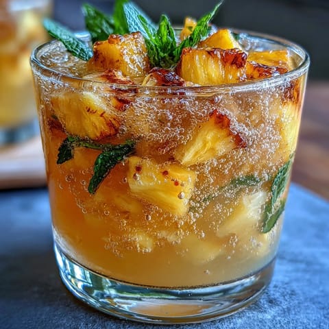 Sparkling Grad Party Punch with fresh mango, pineapple, and lemon garnish.