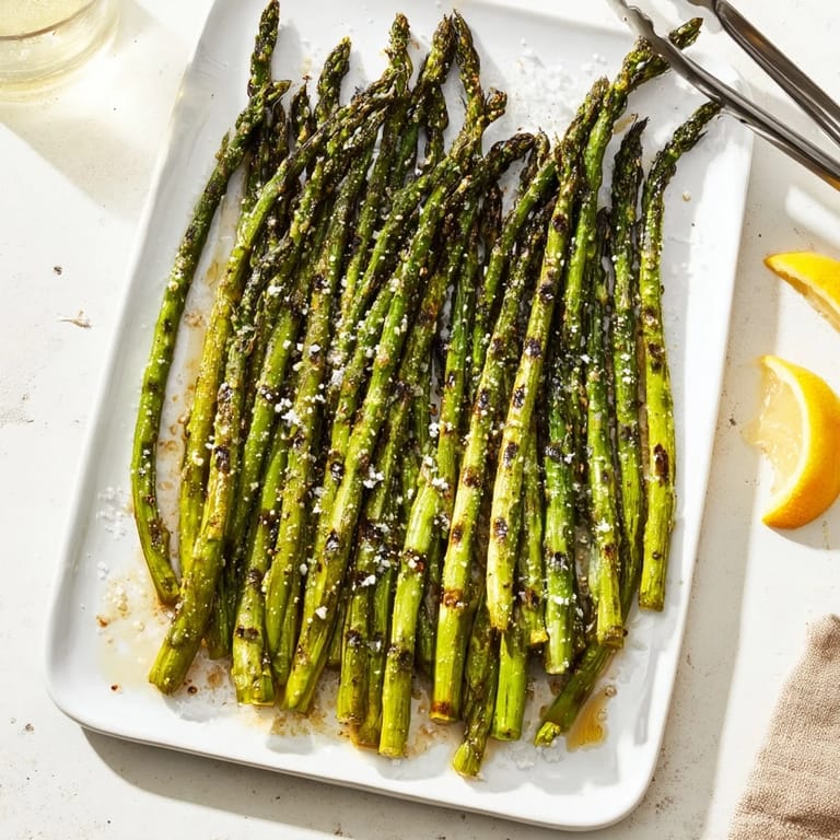 Tender Grilled Asparagus served warm, lightly charred with sea salt.