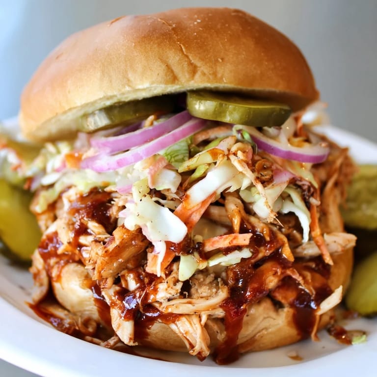 Golden toasted brioche bun stuffed with smoky BBQ Chicken Sandwich, topped with crisp pickles and red onion rings for flavor.