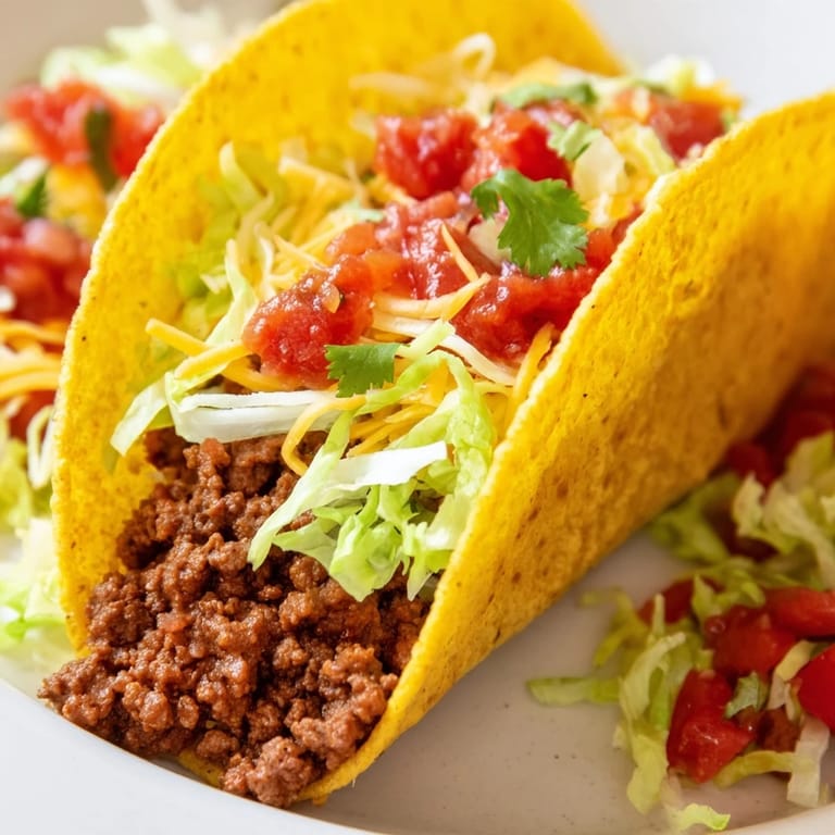 Easy weeknight beef tacos garnished with fresh cilantro and lime wedges on a serving platter.