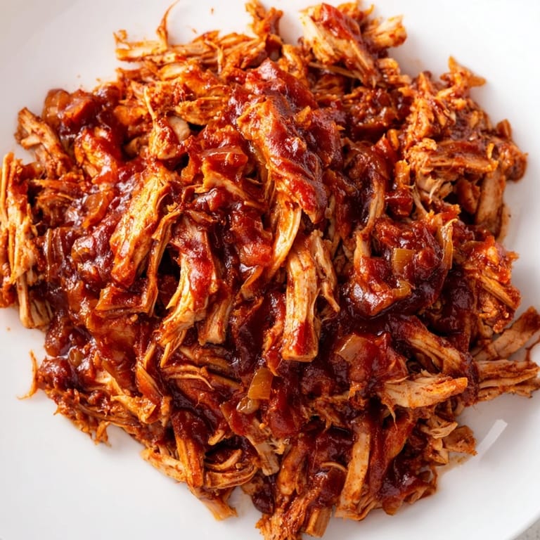 Shredded BBQ Pulled Chicken piled high on toasted buns, garnished with crisp pickles and creamy coleslaw for dinner.