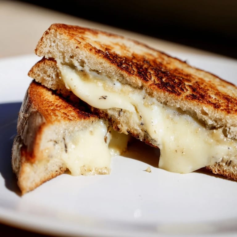 Perfectly grilled Truffle Grilled Cheese, featuring aromatic truffle oil and gooey Gruyère cheese on artisan bread.