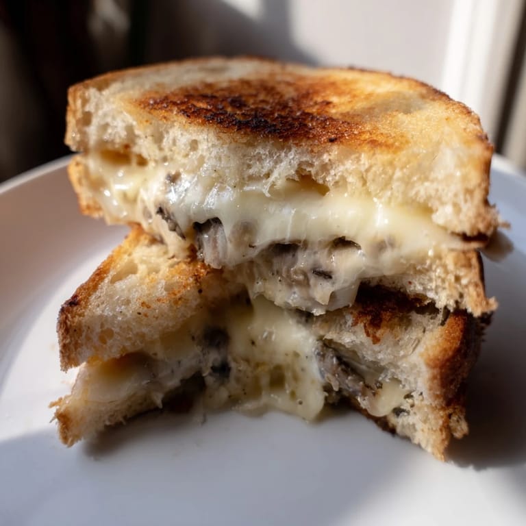 Gourmet Truffle Grilled Cheese with a crispy crust, served hot and ready to pair with a crisp salad.