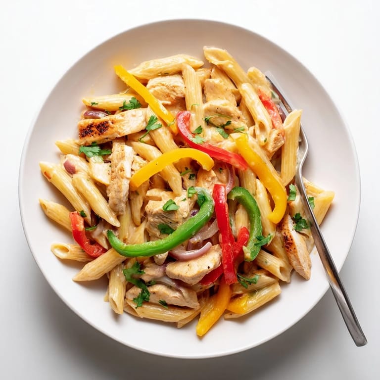 This vibrant Tex-Mex pasta skillet dish is served steaming hot, garnished with fresh cilantro and bright lime wedges, perfect for a cozy family dinner.  