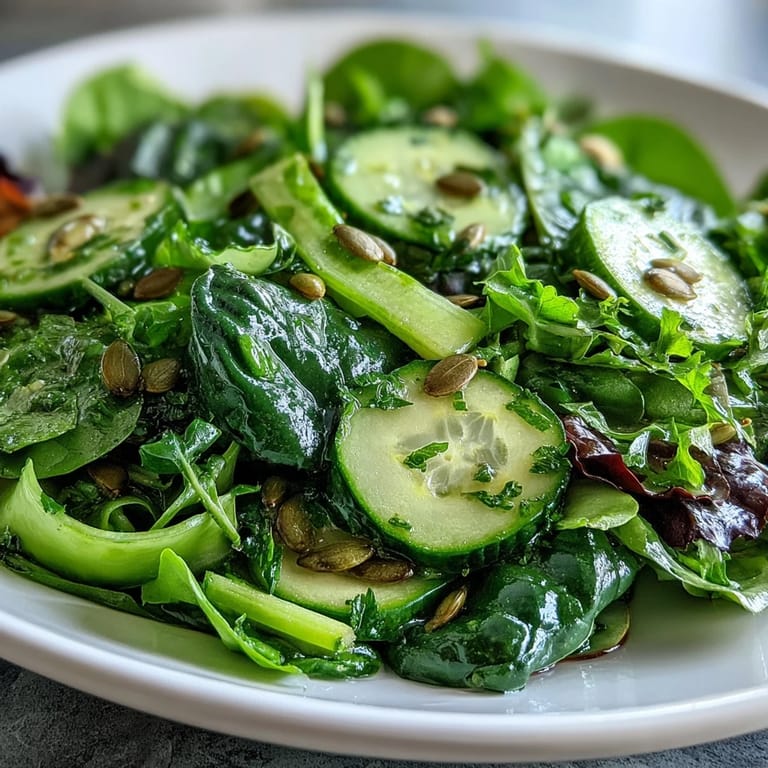 Vibrant bowl of Glowing Green Salad featuring fresh greens, hydrating vegetables, and a light dressing for a refreshing meal.  