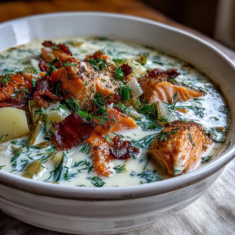 Serving suggestion for Finnish Salmon Soup alongside rye bread and butter on a cozy linen tablecloth.