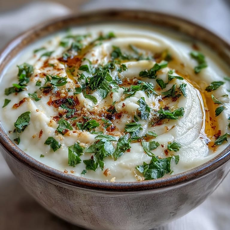 Smooth, aromatic White Bean and Parmesan Soup in a stoneware bowl, steam rising and extra Parmesan on top.