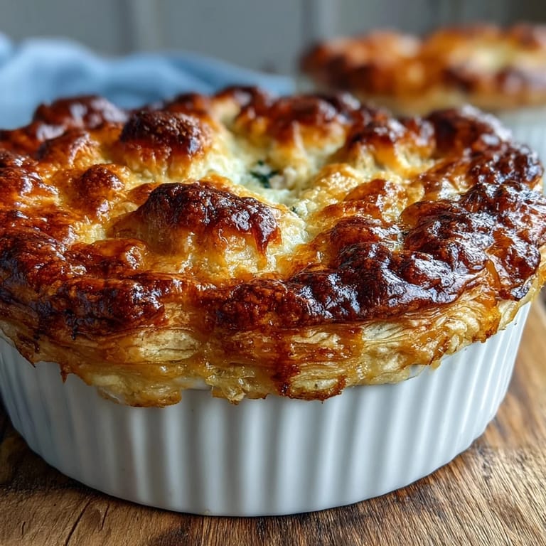 Rustic chicken and leek pie served with a fresh salad and mashed potatoes on a cozy, warmly lit table.