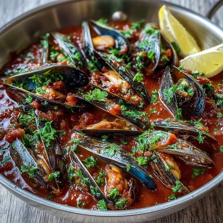 The bold Smoky Mussels Pomodoro simmering in a Dutch oven, steam rising from plump shells and smoky paprika sauce.