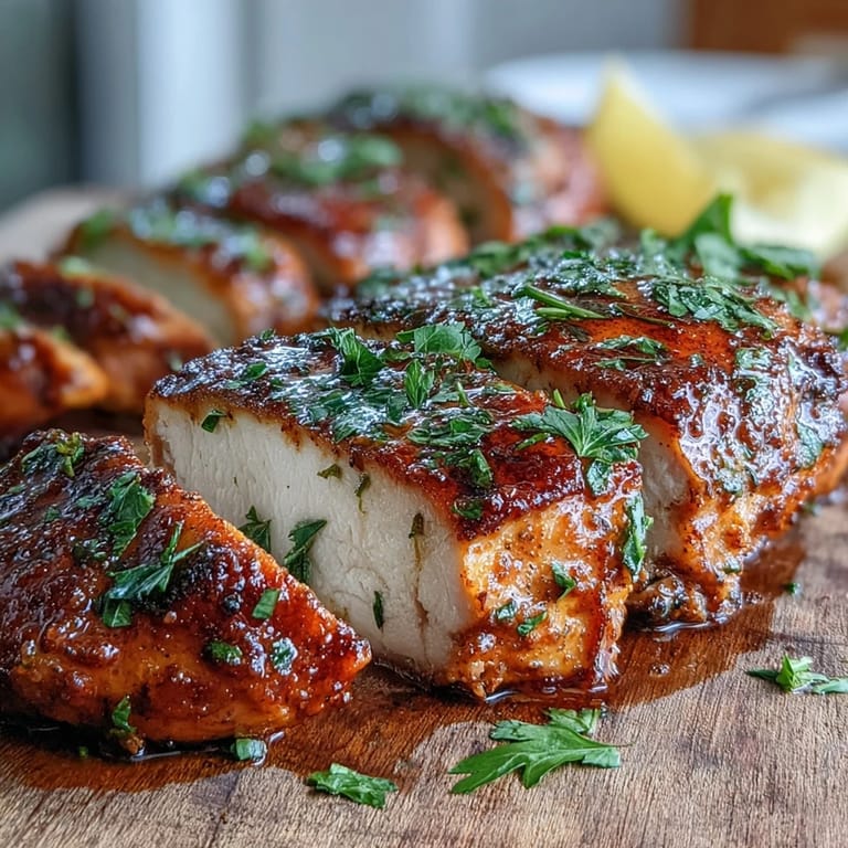 Sliced juicy Oven Baked Chicken Breast revealing tender, perfectly cooked meat, served over a crisp green salad.