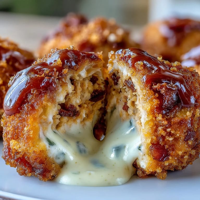 Freshly baked Buffalo Chicken Bacon Mozzarella Bombs with melted mozzarella centers and crumbled bacon garnish.