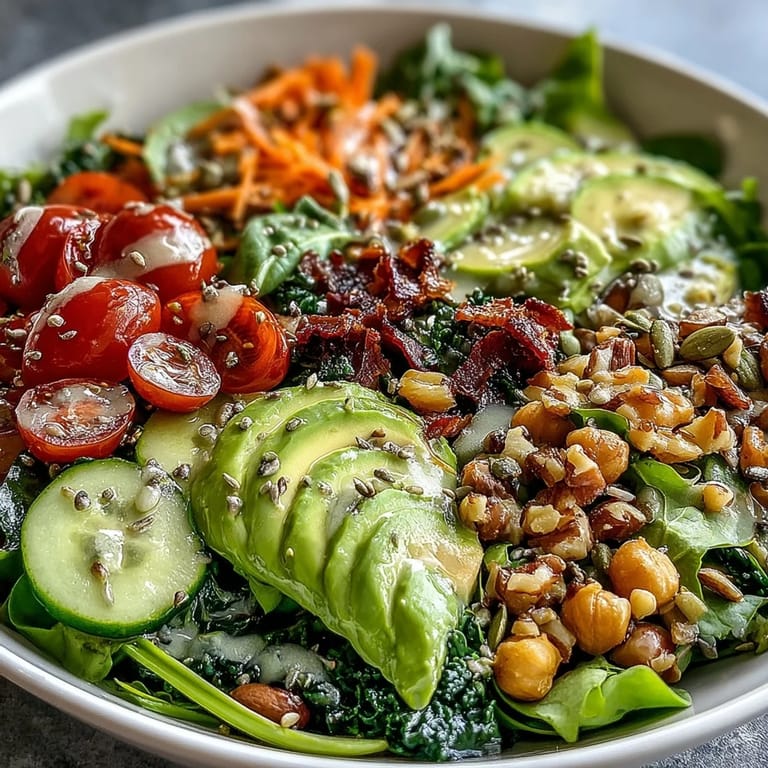 Vibrant Mixed Greens Power Bowl with cherry tomatoes, cucumbers, and pumpkin seeds, perfect for a healthy vegan lunch.