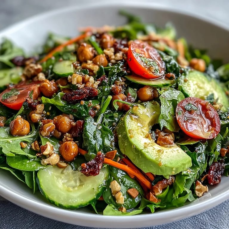 Layered Mixed Greens Power Bowl featuring colorful veggies, beans, and walnuts, ready to serve as a refreshing main dish.