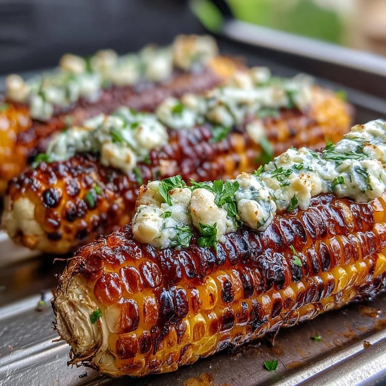 Sweet, tender corn wrapped in foil and infused with garlic herb butter, a perfect side dish.  