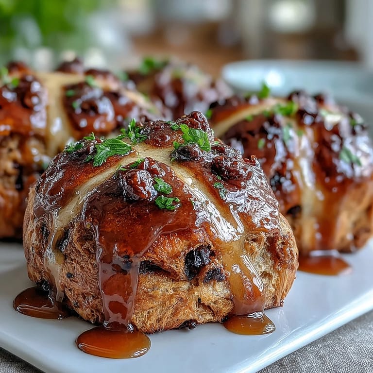 Golden-baked hot cross buns drizzled with fragrant orange glaze, perfect for celebrating Easter morning.  