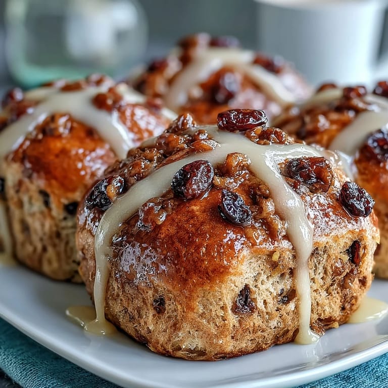 Classic hot cross buns with orange glaze, offering a sweet and citrusy twist on a traditional Easter favorite.