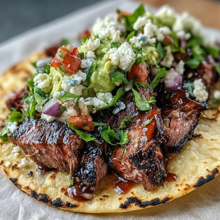 Festive taco bar spread with warm corn tortillas, carne asada, and a vibrant array of Mexican toppings.  