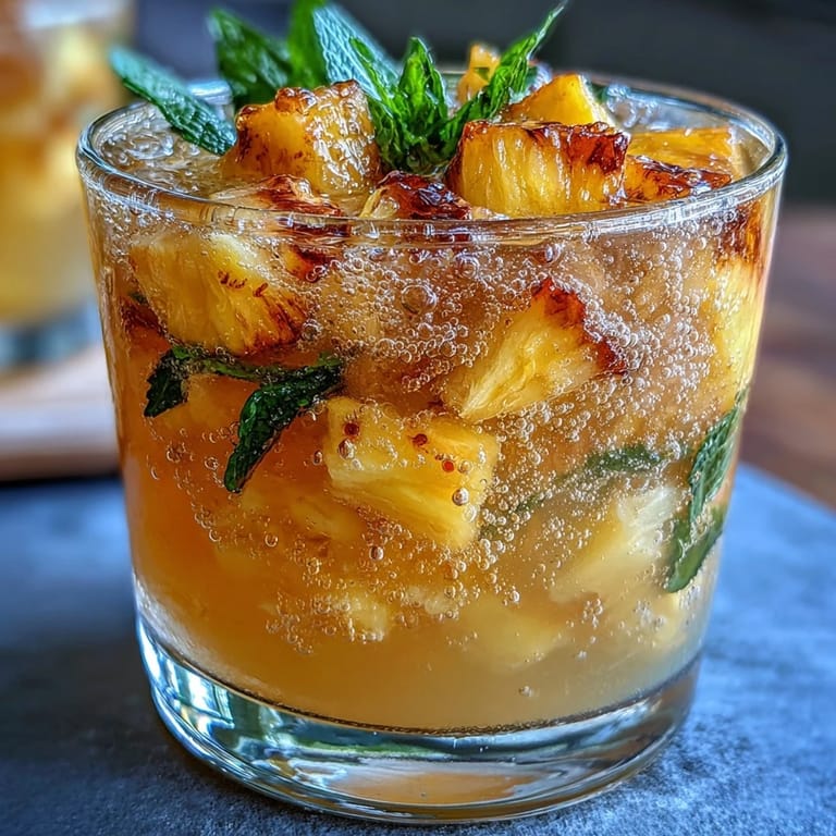 Sparkling Grad Party Punch with fresh mango, pineapple, and lemon garnish.