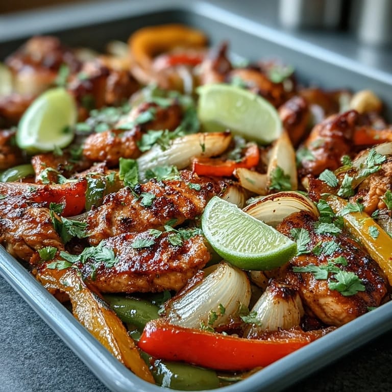 Easy sheet pan chicken fajitas ready to be piled high into warm tortillas.