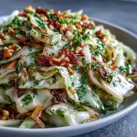 A warm, vibrant bowl of Cooked and Loved Cabbage Salad with sautéed cabbage, crunchy carrots, and a tangy herbaceous dressing.