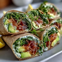 Healthy Easy 5-Ingredient Avocado Tuna Wraps with fresh spinach and whole wheat tortillas, ready for a quick and nutritious lunch.