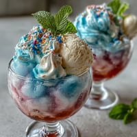 Whimsical cotton candy lemonade float with vanilla ice cream, bright pink cotton candy swirls, and fresh lemon garnish.