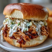 Juicy smoked pulled chicken sandwiches with creamy white BBQ sauce beckon.
